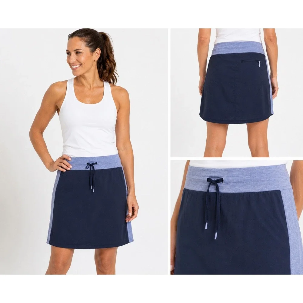 Active Performance Skirt Navy Blue Heathered Waistband Drawstring Pockets SZ S